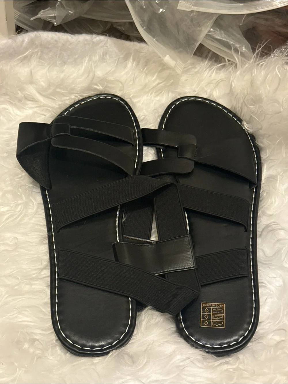 Men's Black Strappy Slide Sandals